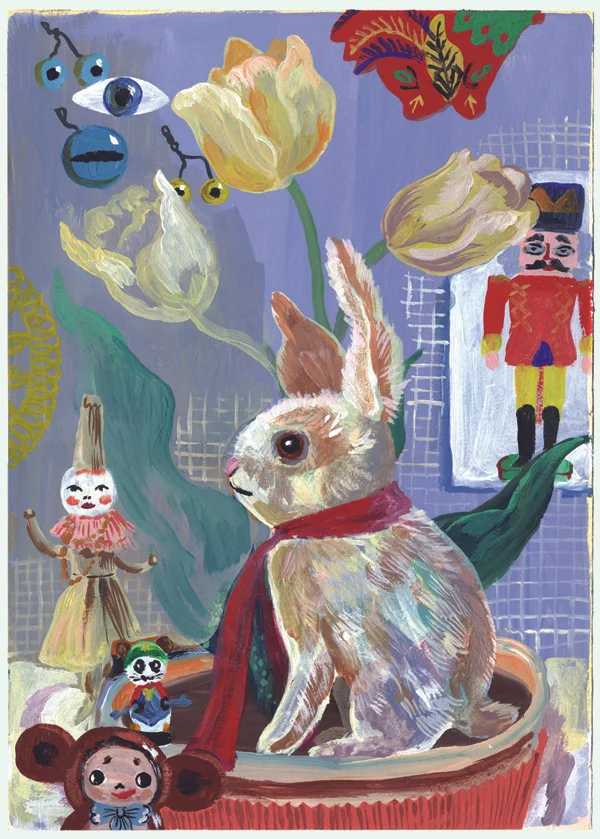 ナタリー・レテ　アクリル原画　Rabbit in the Tulips