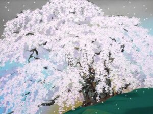 中島千波　清晨 三春の瀧櫻